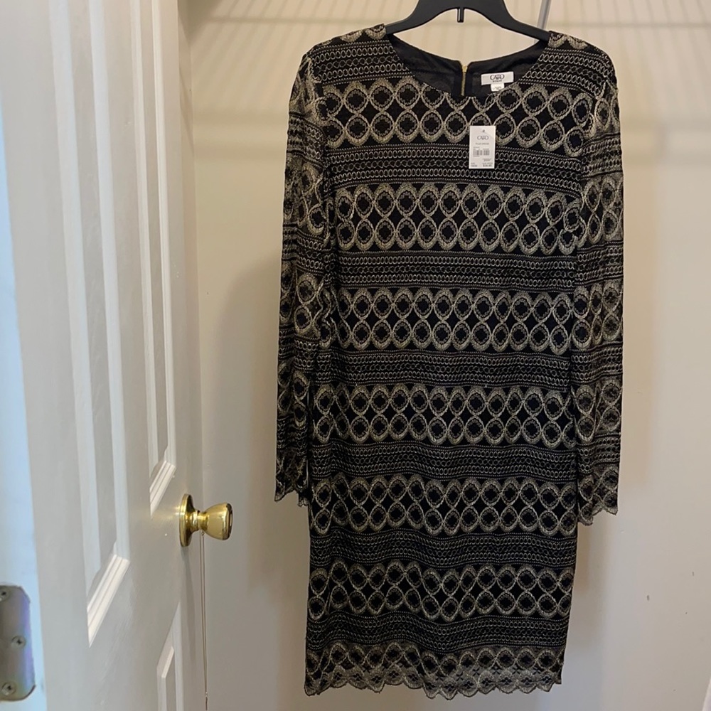 Elegant Plus Size Black & Gold long sleeve dress